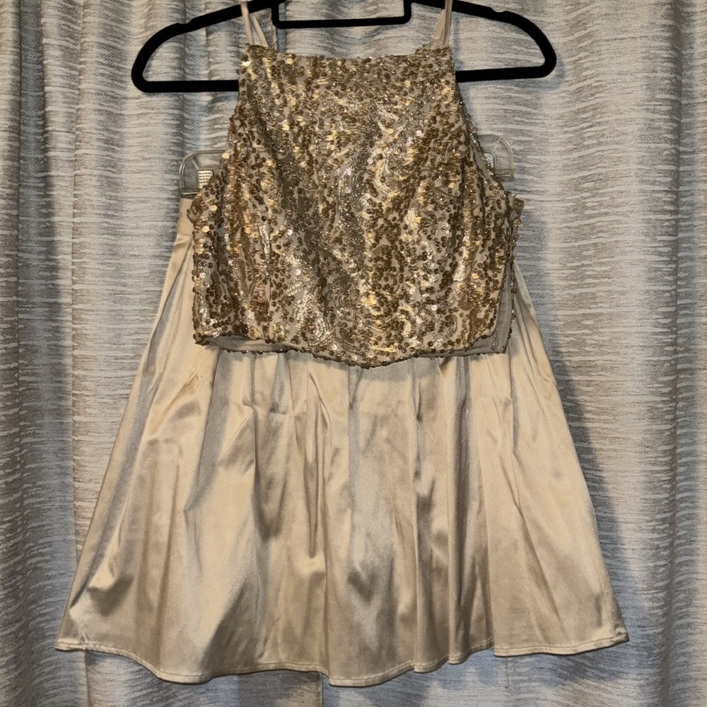 Juniors Cream Two Piece Sequin Dress